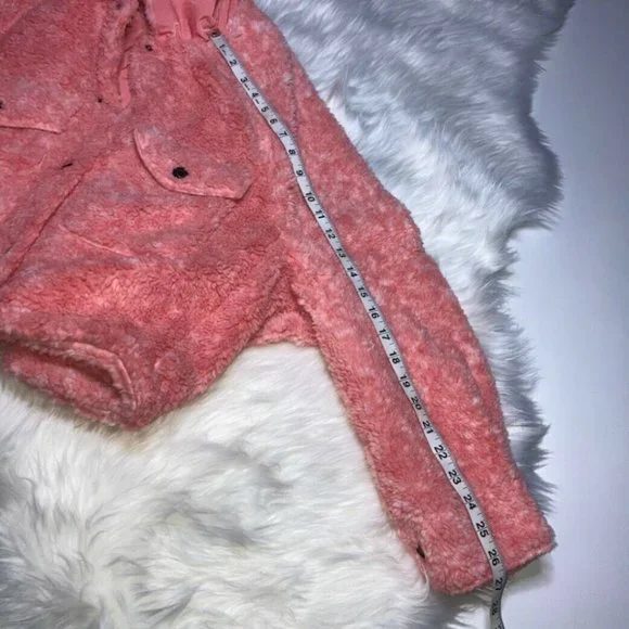 Free People Womens Pink Teddy Long Sleeve Button Front Pockets Swing Jacket XS - Picture 6 of 7